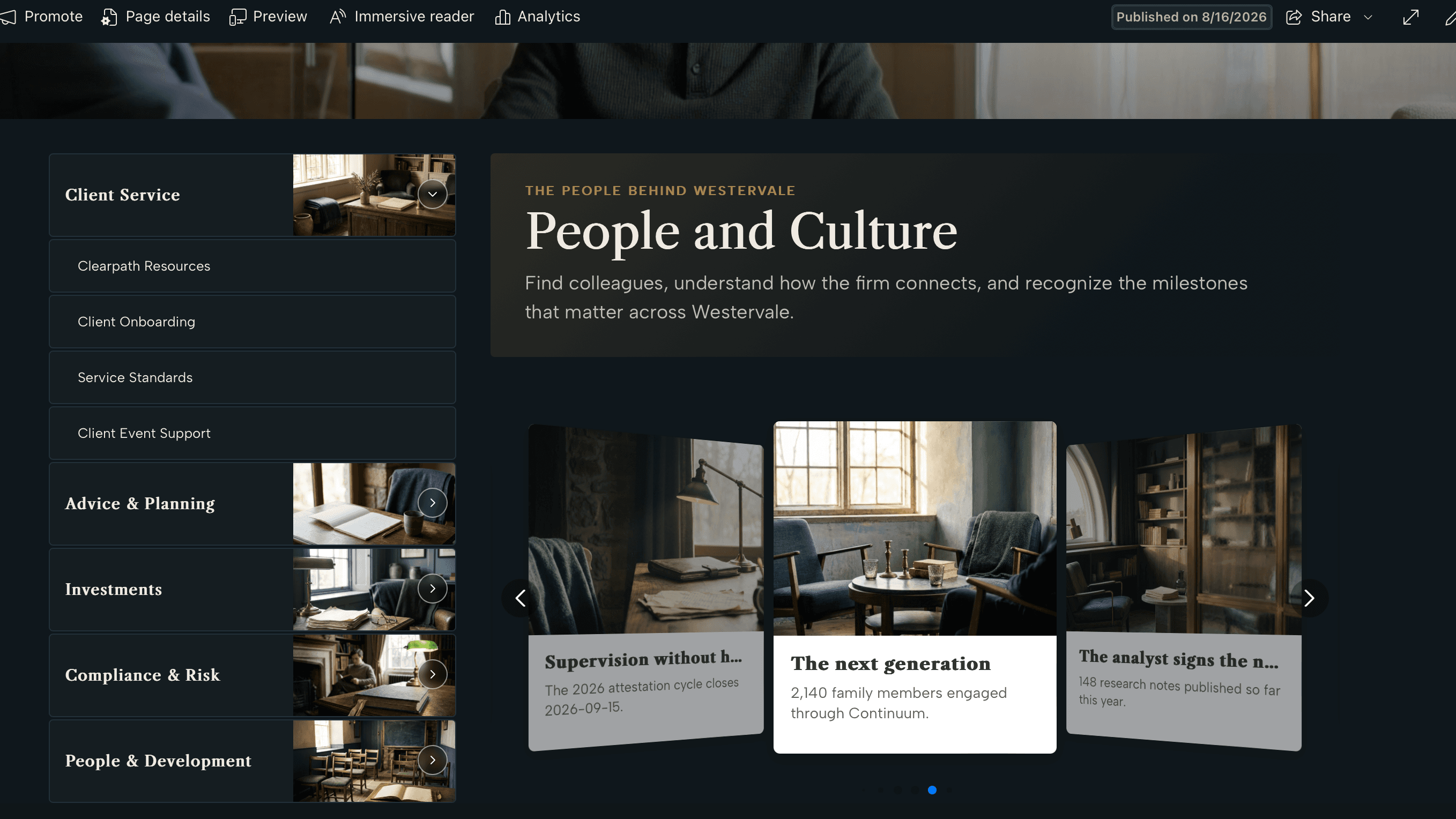 Carousel card mode with coverflow perspective emphasizing the active card